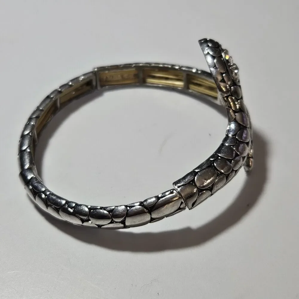 Crystal Snake Stretch Bracelet in Silver Tone Heart Head 7